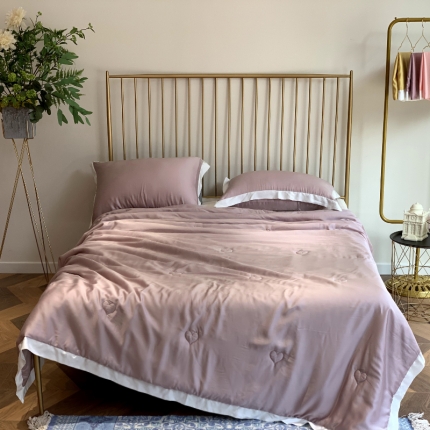 润缦 2019新款60天丝夏被爱心系列 爱心-藕荷色