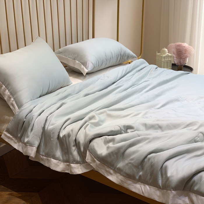 91家纺网 家纺一手货源 找家纺 润缦 2019新款60天丝夏被爱心系列 爱心-茵石绿