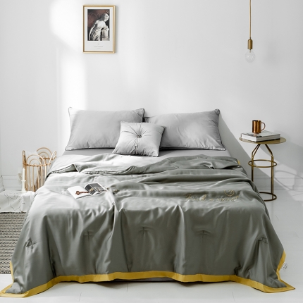 润缦家纺 2019新款60天丝夏被比心系列 会湖绿