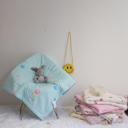 润缦家纺 2019全棉双层纱夏被 佩奇蓝