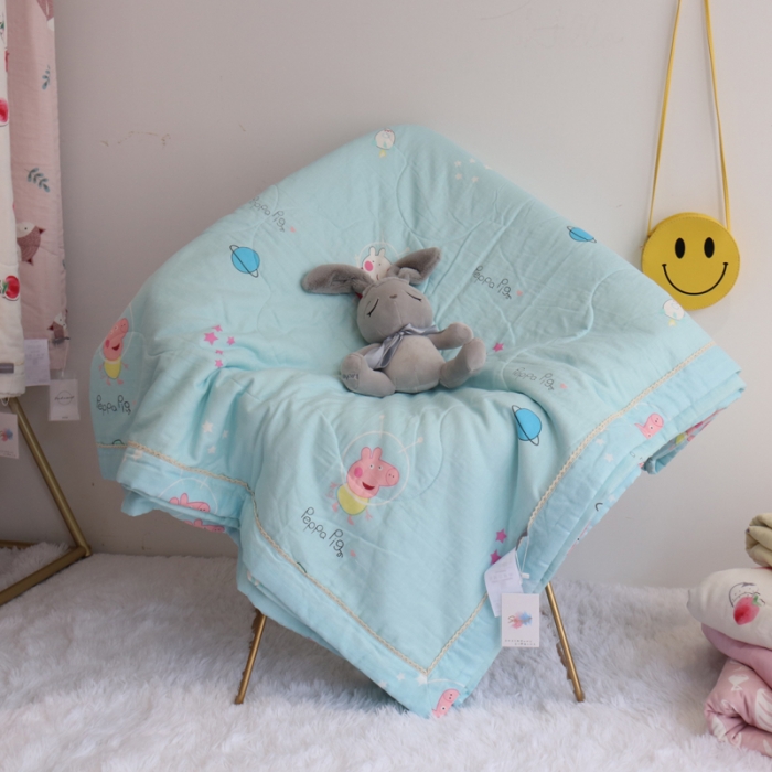 91家纺网 家纺一手货源 找家纺 润缦家纺 2019全棉双层纱夏被 佩奇蓝