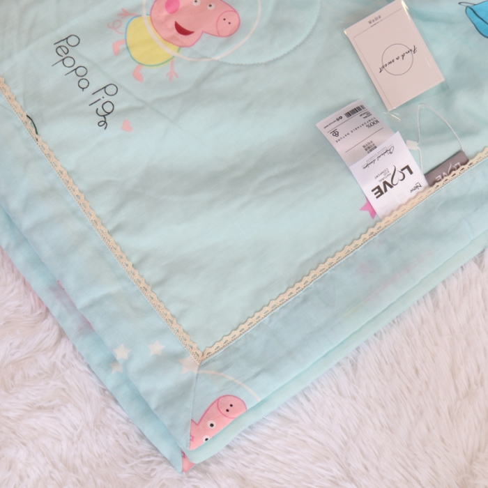 91家纺网 家纺一手货源 找家纺 润缦家纺 2019全棉双层纱夏被 佩奇蓝