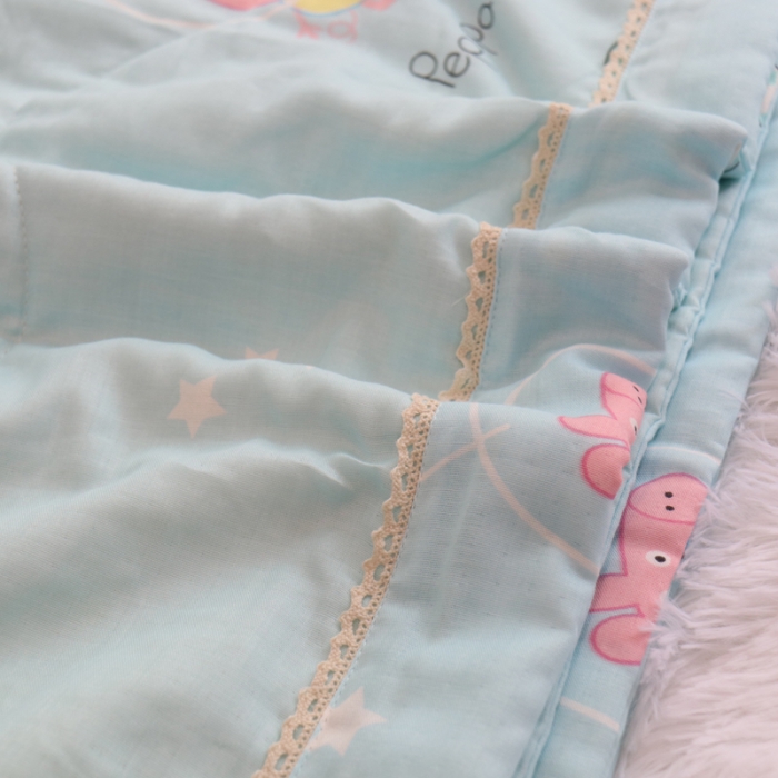 91家纺网 家纺一手货源 找家纺 润缦家纺 2019全棉双层纱夏被 佩奇蓝