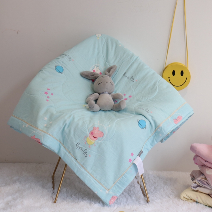 91家纺网 家纺一手货源 找家纺 润缦家纺 2019全棉双层纱夏被 佩奇蓝