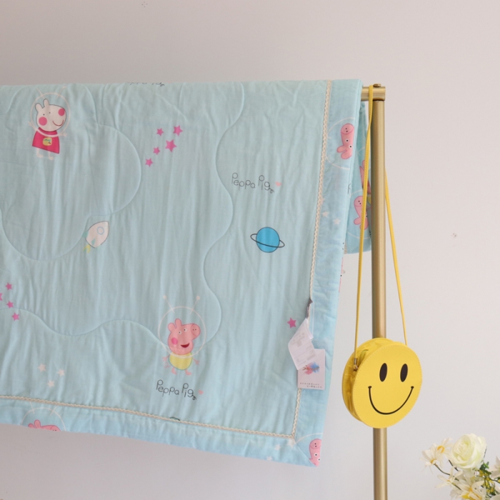 91家纺网 家纺一手货源 找家纺 润缦家纺 2019全棉双层纱夏被 佩奇蓝