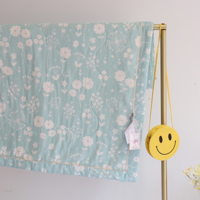 91家纺网 家纺一手货源 找家纺 润缦家纺 2019全棉双层纱夏被 蒲公英蓝