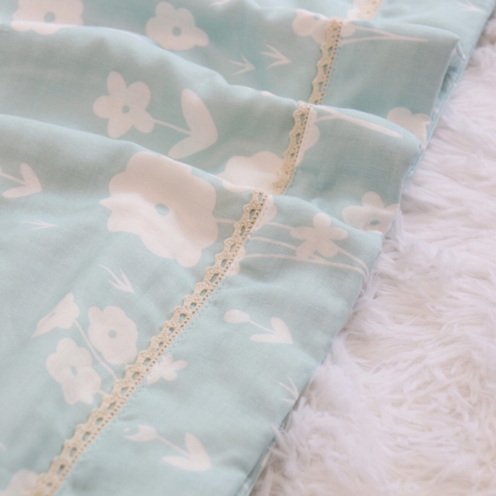 91家纺网 家纺一手货源 找家纺 润缦家纺 2019全棉双层纱夏被 蒲公英蓝