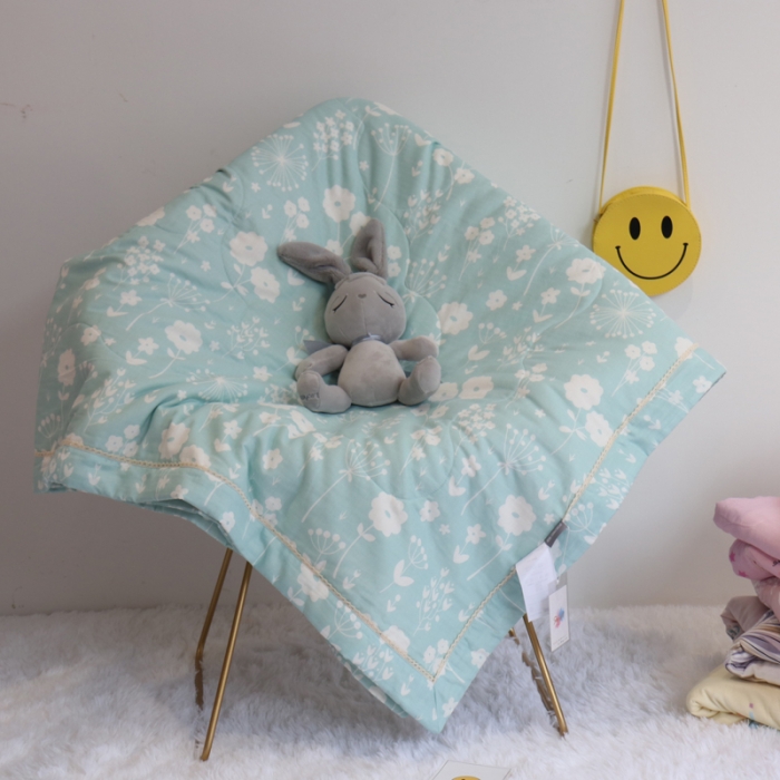 91家纺网 家纺一手货源 找家纺 润缦家纺 2019全棉双层纱夏被 蒲公英蓝