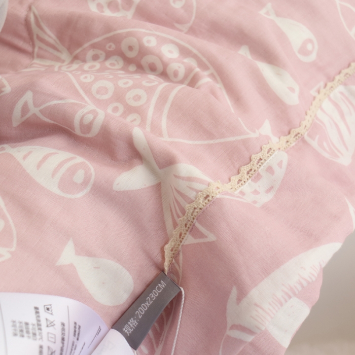 91家纺网 家纺一手货源 找家纺 润缦家纺 2019全棉双层纱夏被 小鱼粉