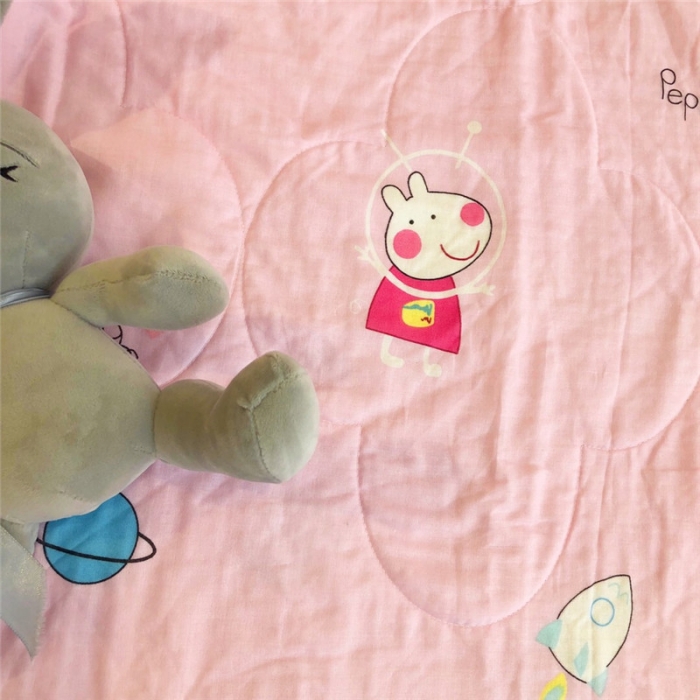 91家纺网 家纺一手货源 找家纺 润缦家纺 全棉双层纱夏被 佩奇粉