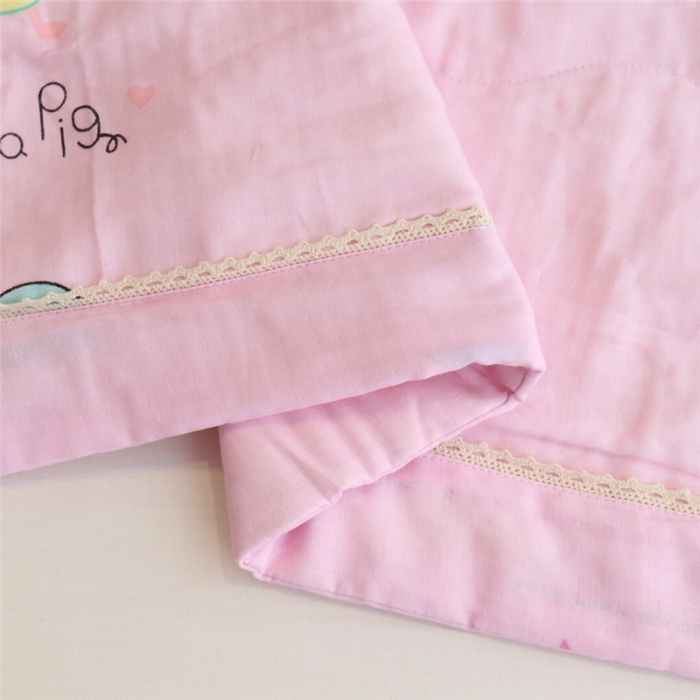 91家纺网 家纺一手货源 找家纺 润缦家纺 全棉双层纱夏被 佩奇粉