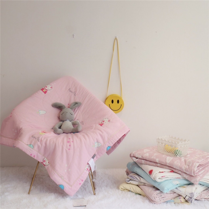 91家纺网 家纺一手货源 找家纺 润缦家纺 全棉双层纱夏被 佩奇粉