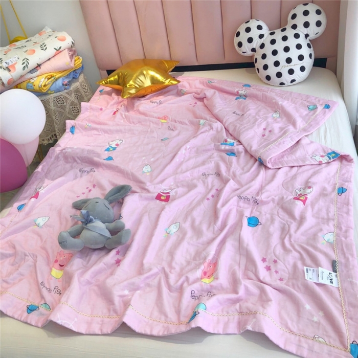 91家纺网 家纺一手货源 找家纺 润缦家纺 全棉双层纱夏被 佩奇粉