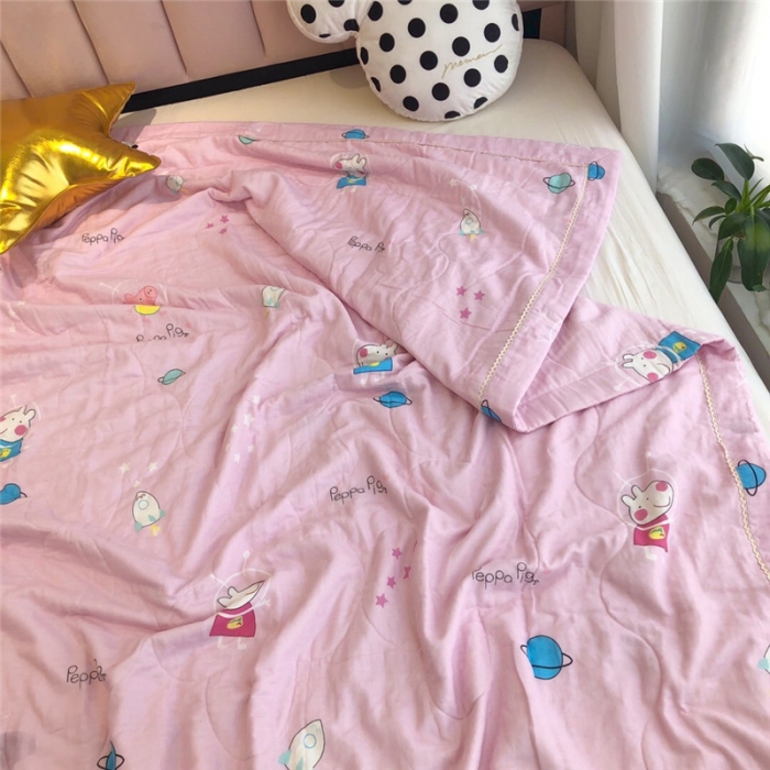 91家纺网 家纺一手货源 找家纺 润缦家纺 全棉双层纱夏被 佩奇粉