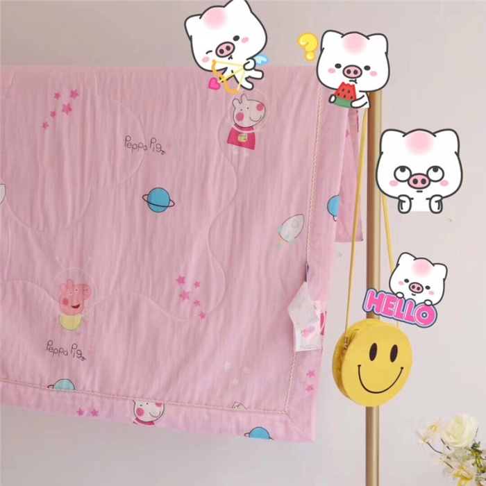 91家纺网 家纺一手货源 找家纺 润缦家纺 全棉双层纱夏被 佩奇粉