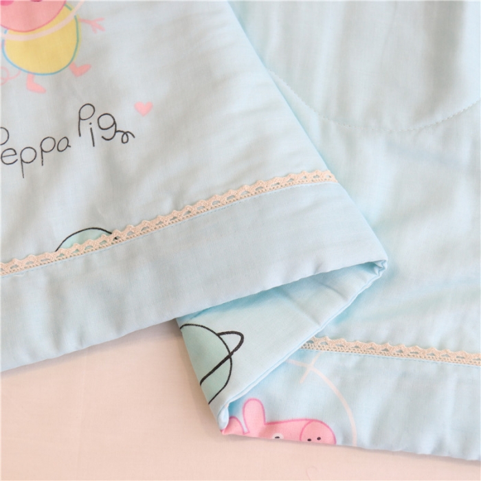 91家纺网 家纺一手货源 找家纺 润缦家纺 全棉双层纱夏被 佩奇蓝