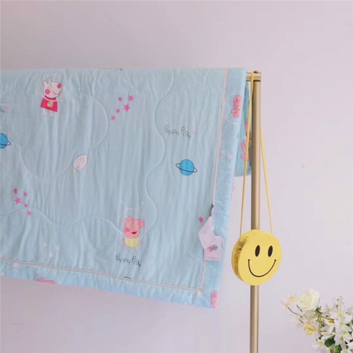 91家纺网 家纺一手货源 找家纺 润缦家纺 全棉双层纱夏被 佩奇蓝