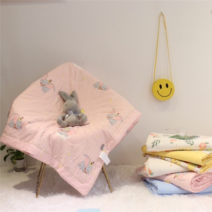 润缦家纺 全棉双层纱夏被 小飞象粉