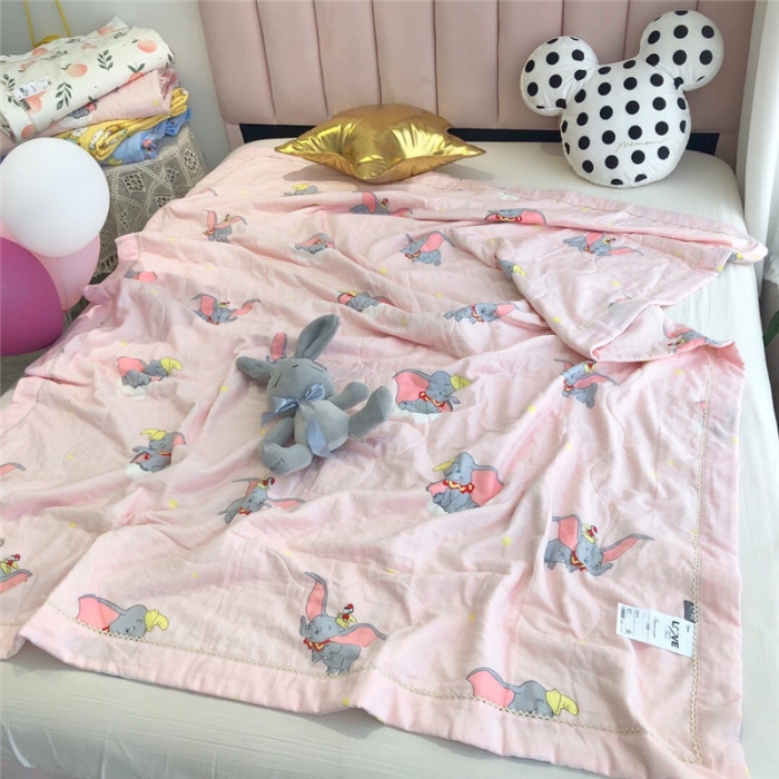 91家纺网 家纺一手货源 找家纺 润缦家纺 全棉双层纱夏被 小飞象粉