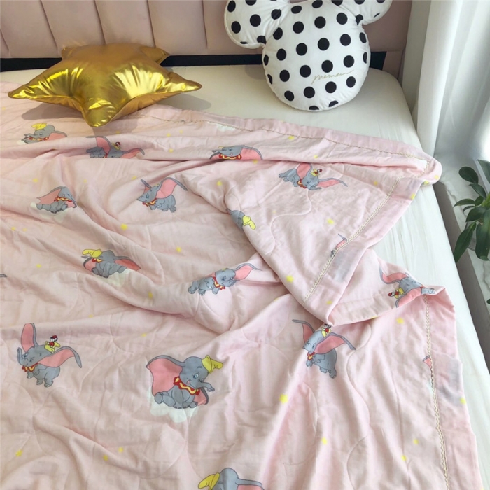 91家纺网 家纺一手货源 找家纺 润缦家纺 全棉双层纱夏被 小飞象粉