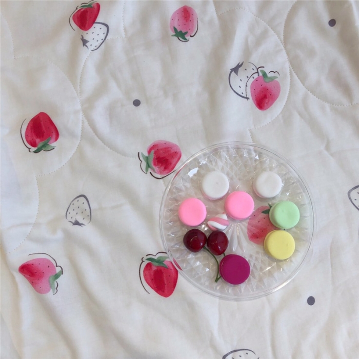 91家纺网 家纺一手货源 找家纺 润缦家纺 全棉双层纱夏被 草莓