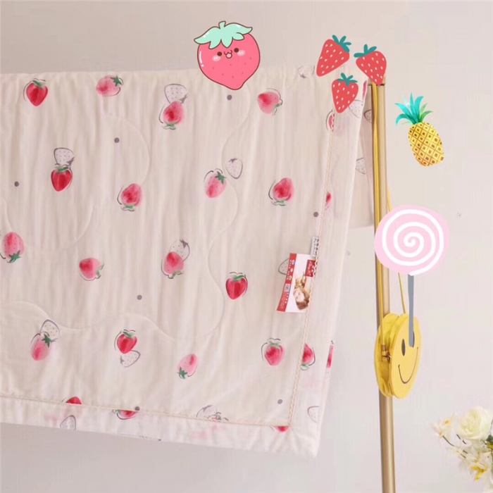 91家纺网 家纺一手货源 找家纺 润缦家纺 全棉双层纱夏被 草莓