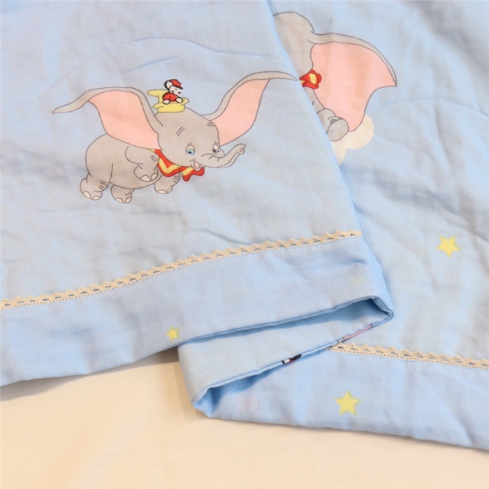 91家纺网 家纺一手货源 找家纺 润缦家纺 全棉双层纱夏被 小飞象蓝