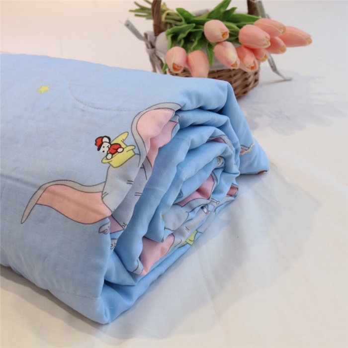 91家纺网 家纺一手货源 找家纺 润缦家纺 全棉双层纱夏被 小飞象蓝