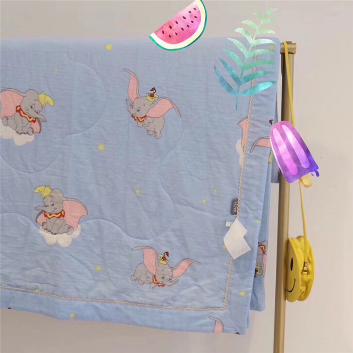 91家纺网 家纺一手货源 找家纺 润缦家纺 全棉双层纱夏被 小飞象蓝