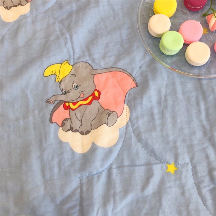 91家纺网 家纺一手货源 找家纺 润缦家纺 全棉双层纱夏被 小飞象蓝