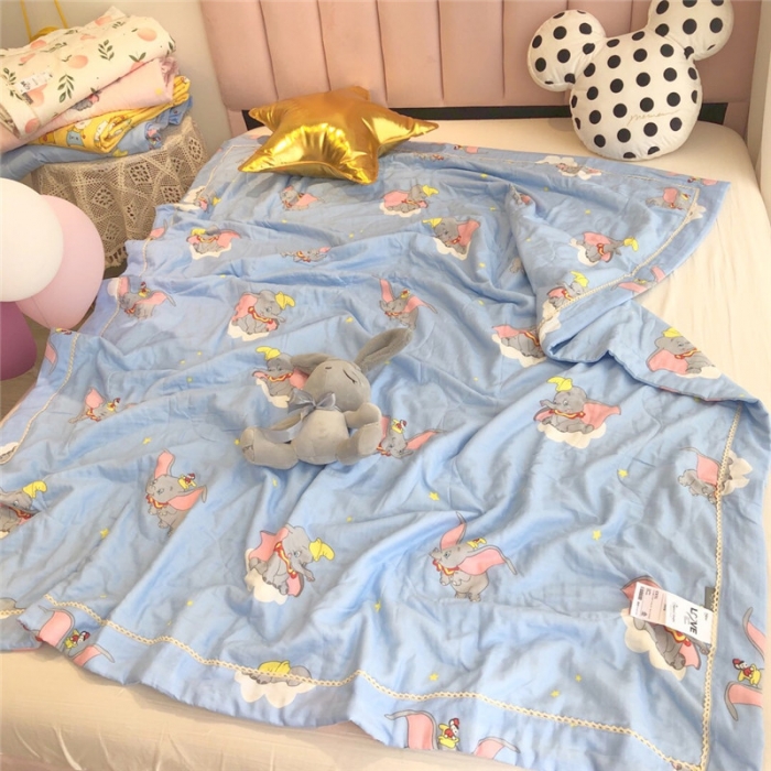 91家纺网 家纺一手货源 找家纺 润缦家纺 全棉双层纱夏被 小飞象蓝