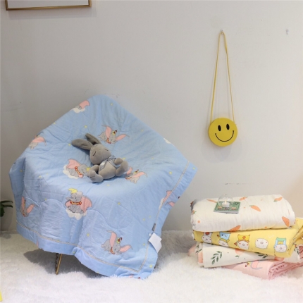 润缦家纺 全棉双层纱夏被 小飞象蓝