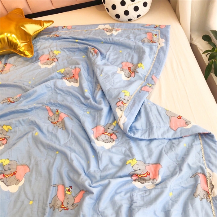 91家纺网 家纺一手货源 找家纺 润缦家纺 全棉双层纱夏被 小飞象蓝