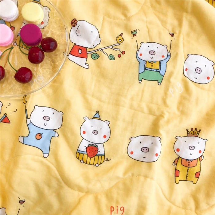 91家纺网 家纺一手货源 找家纺 润缦家纺 全棉双层纱夏被 猪猪家族