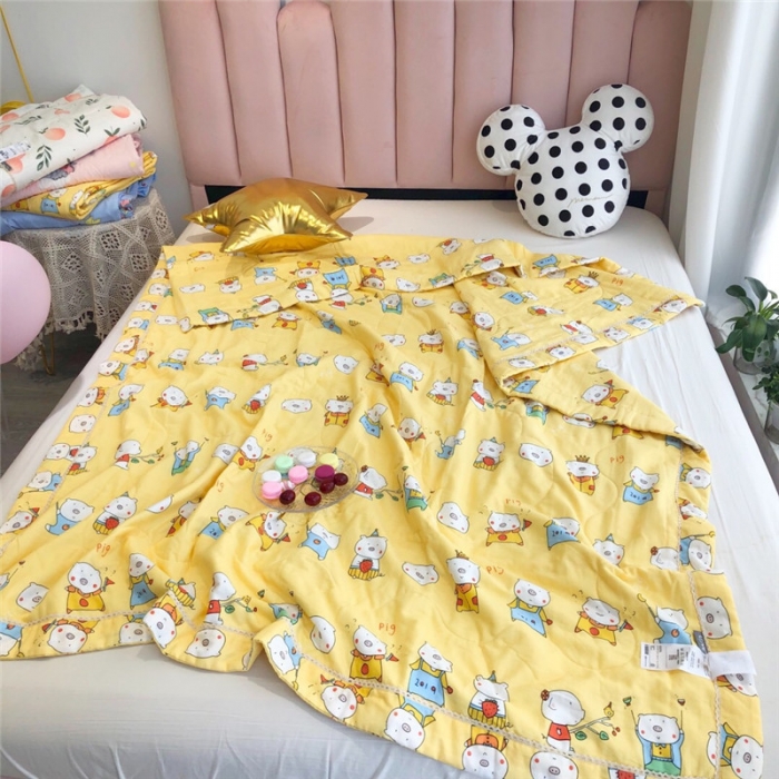 91家纺网 家纺一手货源 找家纺 润缦家纺 全棉双层纱夏被 猪猪家族