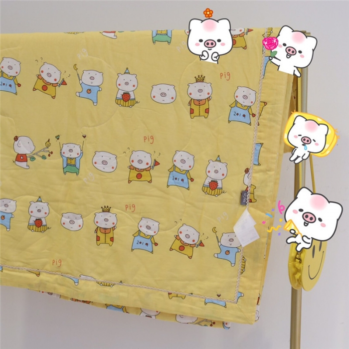 91家纺网 家纺一手货源 找家纺 润缦家纺 全棉双层纱夏被 猪猪家族