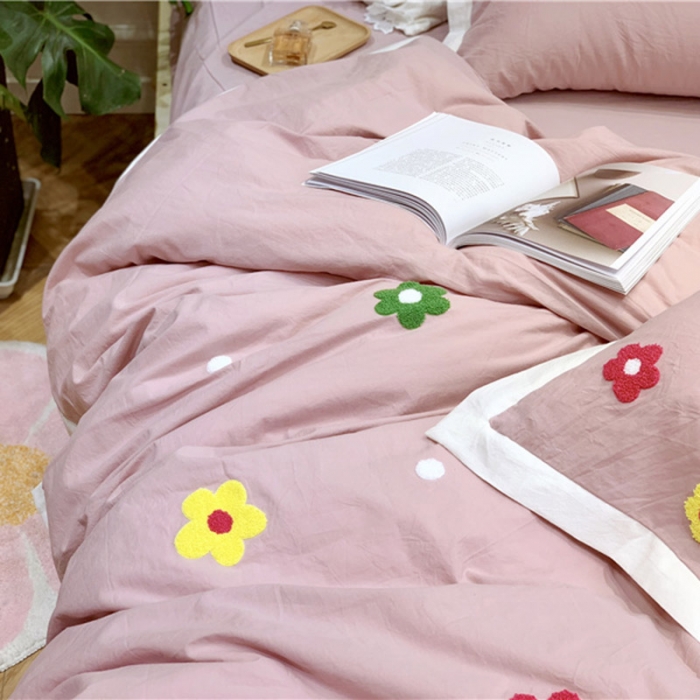 91家纺网 家纺一手货源 找家纺 润缦 新款加厚全棉水洗棉四件套 泫雅风-豆沙