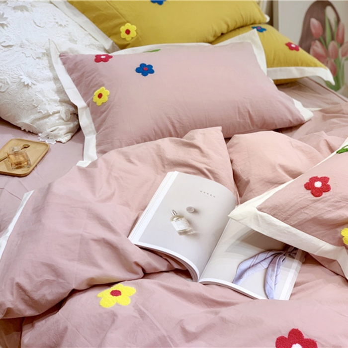 91家纺网 家纺一手货源 找家纺 润缦 新款加厚全棉水洗棉四件套 泫雅风-豆沙