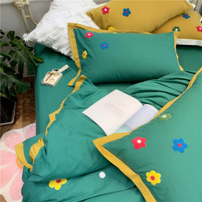 91家纺网 家纺一手货源 找家纺 润缦 新款加厚全棉水洗棉四件套 泫雅风-墨绿