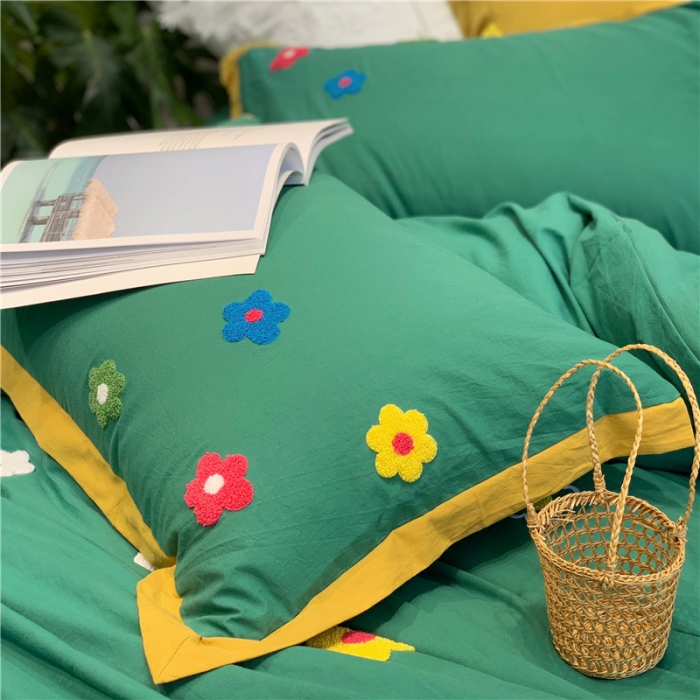 91家纺网 家纺一手货源 找家纺 润缦 新款加厚全棉水洗棉四件套 泫雅风-墨绿