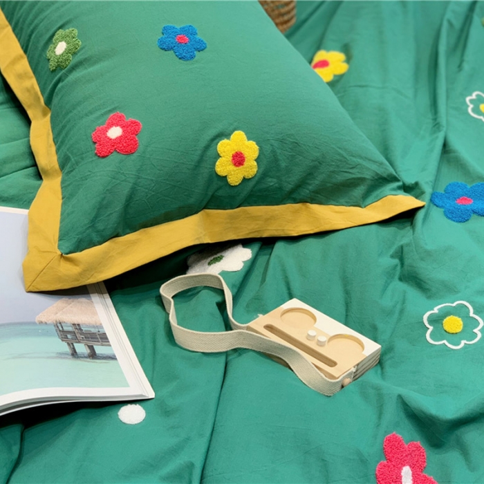 91家纺网 家纺一手货源 找家纺 润缦 新款加厚全棉水洗棉四件套 泫雅风-墨绿