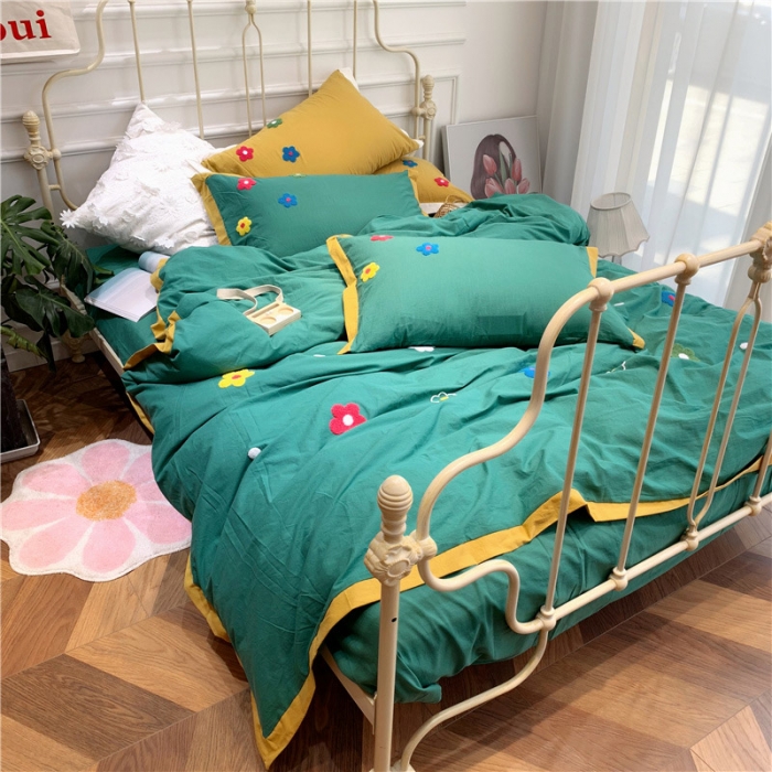 91家纺网 家纺一手货源 找家纺 润缦 新款加厚全棉水洗棉四件套 泫雅风-墨绿