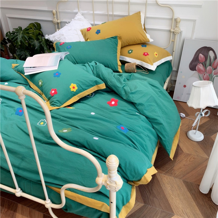 91家纺网 家纺一手货源 找家纺 润缦 新款加厚全棉水洗棉四件套 泫雅风-墨绿