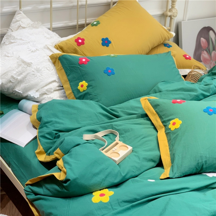 91家纺网 家纺一手货源 找家纺 润缦 新款加厚全棉水洗棉四件套 泫雅风-墨绿