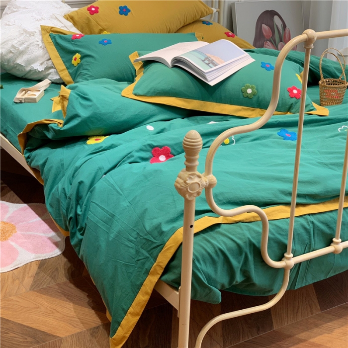 91家纺网 家纺一手货源 找家纺 润缦 新款加厚全棉水洗棉四件套 泫雅风-墨绿