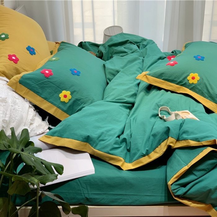 91家纺网 家纺一手货源 找家纺 润缦 新款加厚全棉水洗棉四件套 泫雅风-墨绿