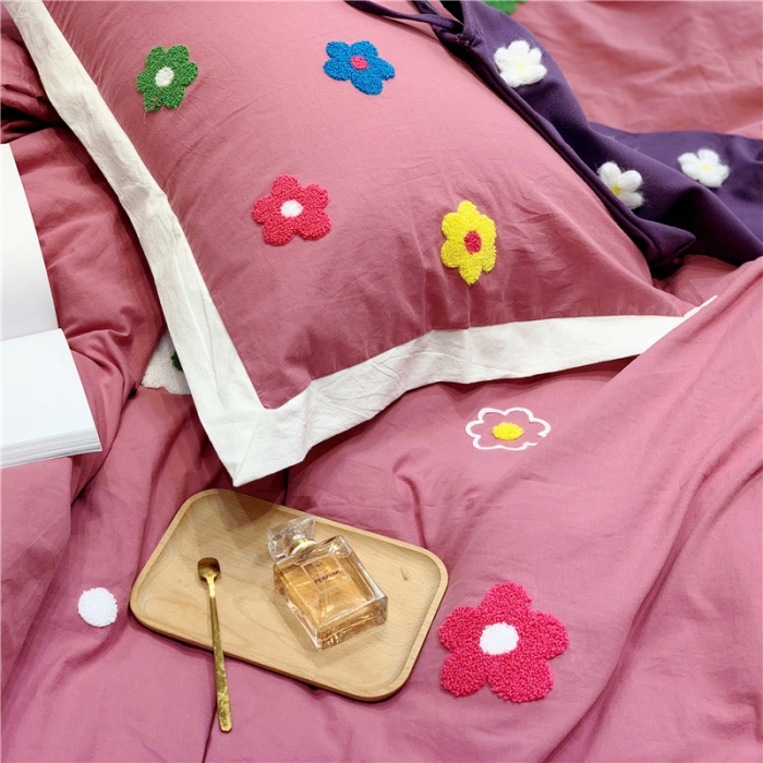 91家纺网 家纺一手货源 找家纺 润缦 新款加厚全棉水洗棉四件套 泫雅风-海棠红