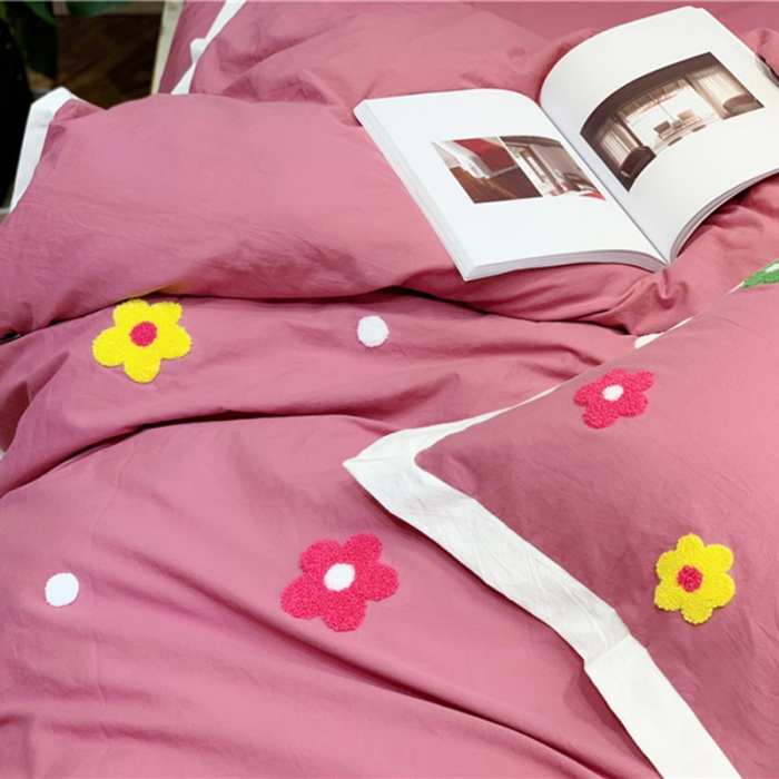 91家纺网 家纺一手货源 找家纺 润缦 新款加厚全棉水洗棉四件套 泫雅风-海棠红