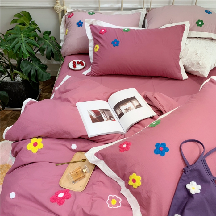 91家纺网 家纺一手货源 找家纺 润缦 新款加厚全棉水洗棉四件套 泫雅风-海棠红