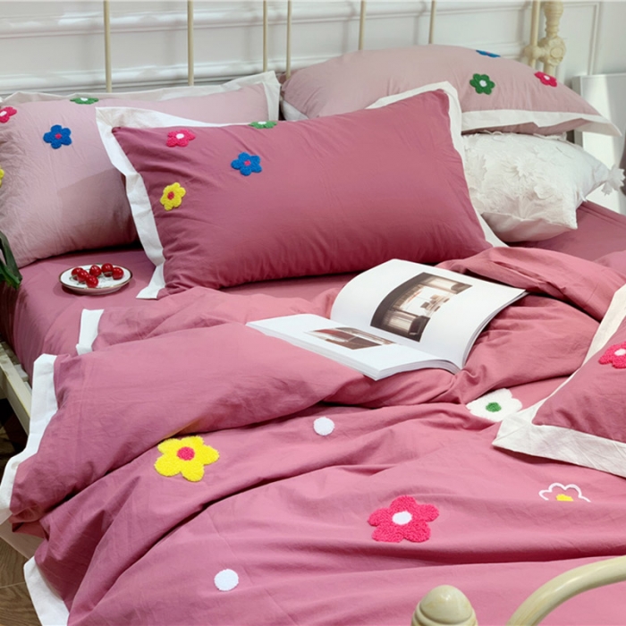 91家纺网 家纺一手货源 找家纺 润缦 新款加厚全棉水洗棉四件套 泫雅风-海棠红